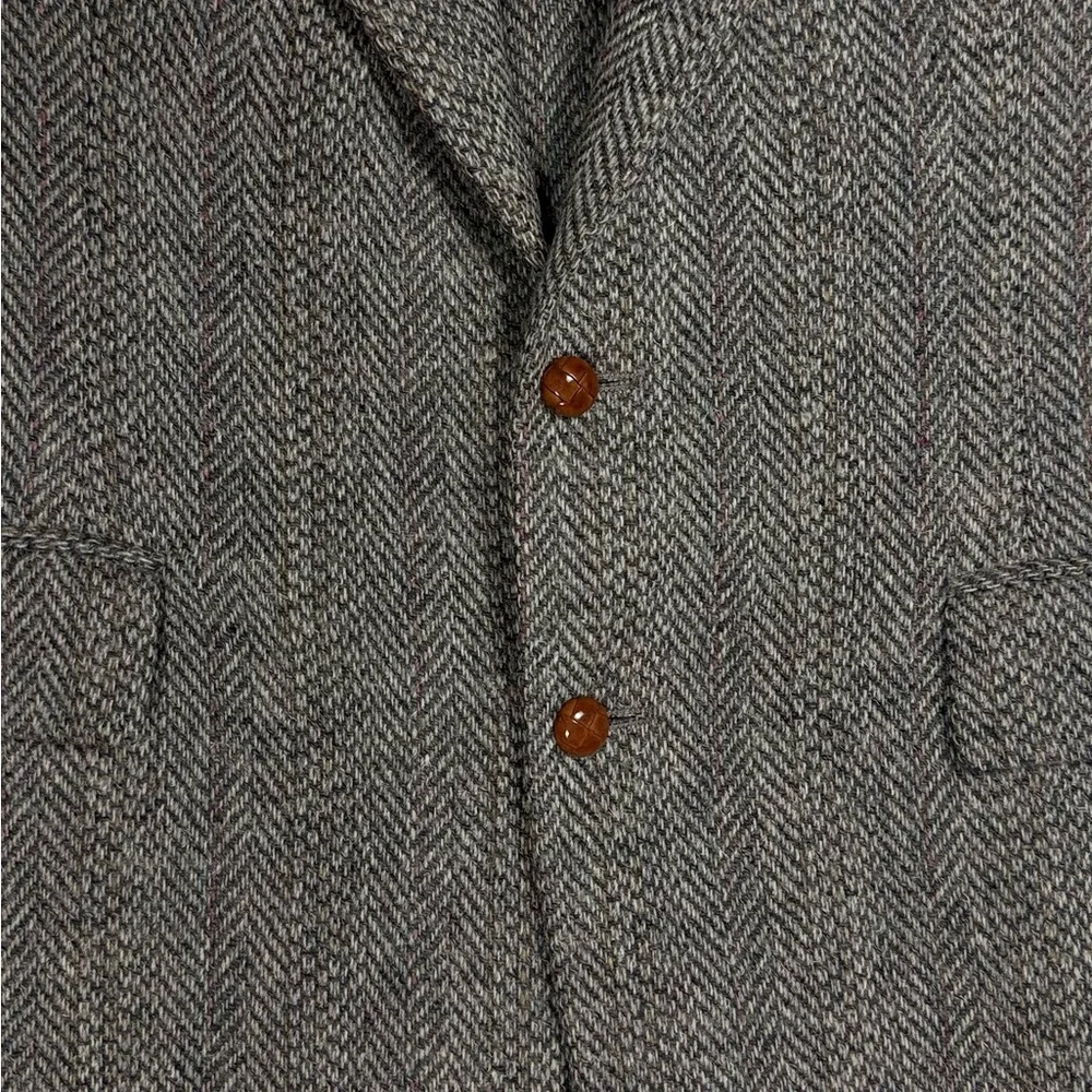 Vtg 70s British Wool Made in USA grey herringbone tweed blazer jacket men's‎ 42R